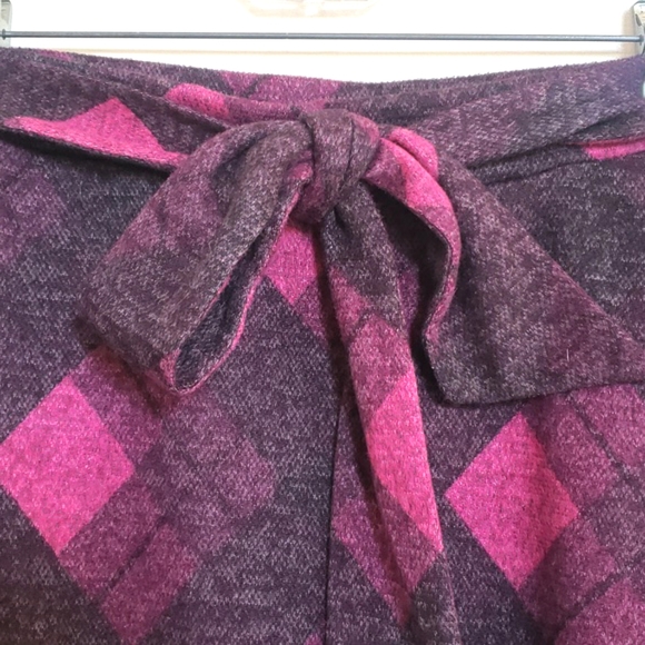Vintage Plaid Midi Skirt Magenta Black Belted Tie Waist - Picture 6 of 10